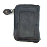 Black leather wallet with a zipper on a white background