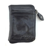 Black leather wallet with zipper on a white background