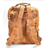 Brown leather backpack on a white background