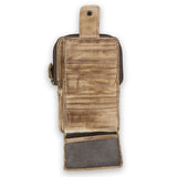 Brown leather wallet with multiple card slots on a white background