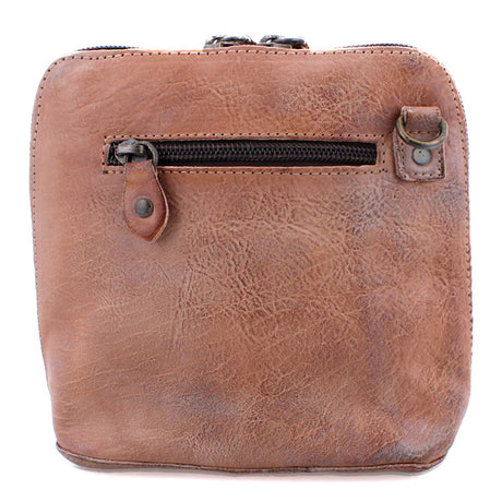 Brown leather pouch with a zipper on a white background