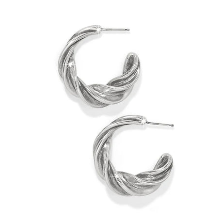 Silver hoop earrings on a white background