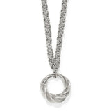 Silver necklace with a intricate pendant on a white background