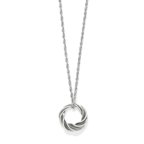 Silver necklace with a spiral pendant on a white background
