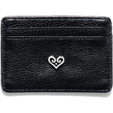 Black leather cardholder with a heart-shaped emblem on a white background