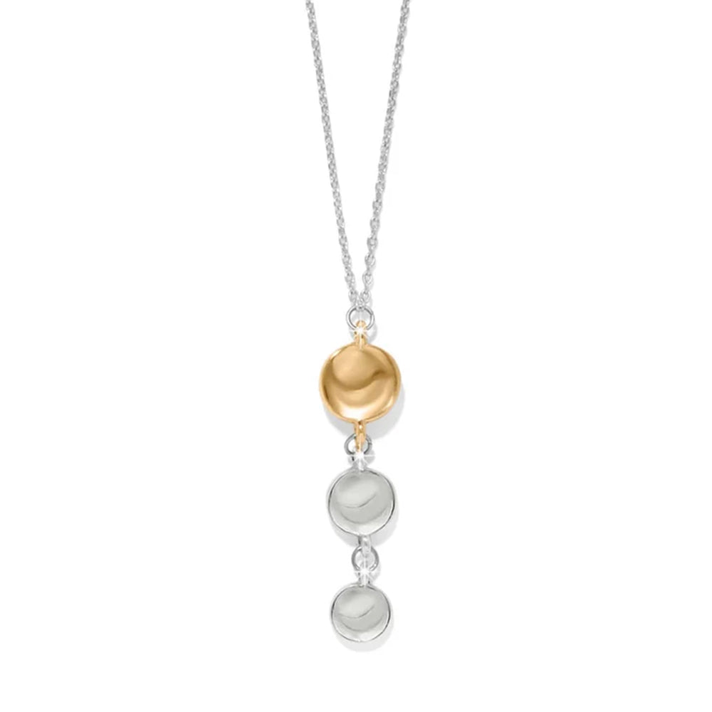 Necklace with gold and silver pendant on a white background