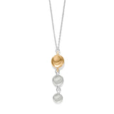 Necklace with gold and silver pendant on a white background