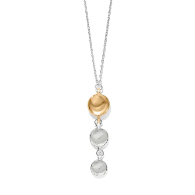 Necklace with gold and silver pendant on a white background