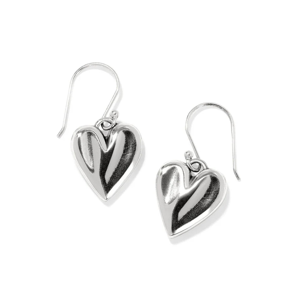 Silver heart-shaped earrings on a white background