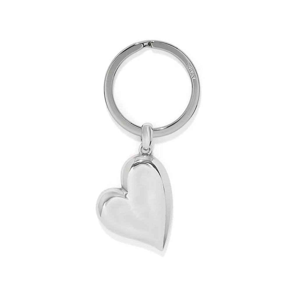 Silver heart-shaped keychain on a white background