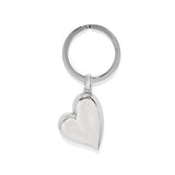 Silver heart-shaped keychain on a white background