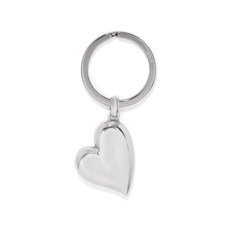 Silver heart-shaped keychain on a white background