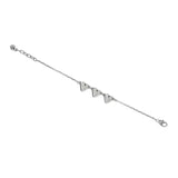 Silver bracelet with heart-shaped charms on a white background