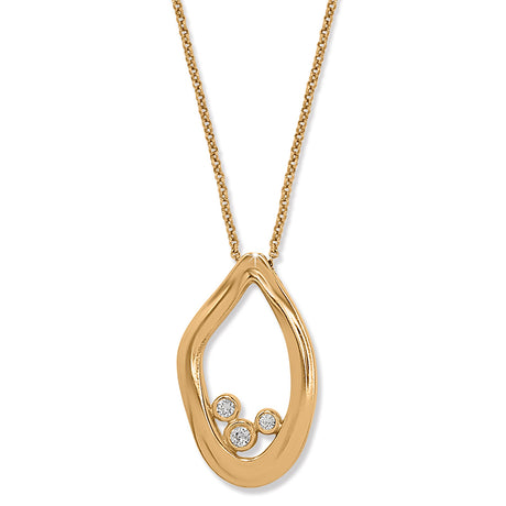 Gold necklace with a teardrop-shaped pendant on a white background