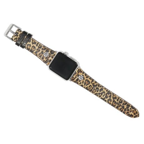 Leopard print watch strap on a white background