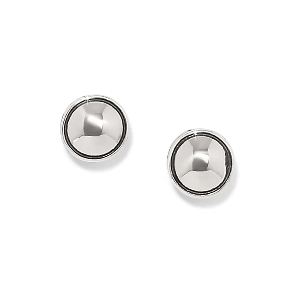 Pair of silver stud earrings on a white background