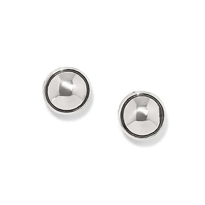 Pair of silver stud earrings on a white background