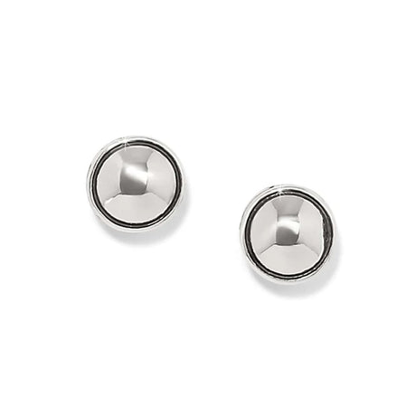 Pair of silver stud earrings on a white background
