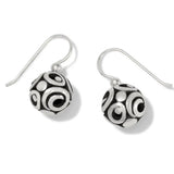 Pair of black and white patterned earrings on a white background
