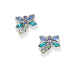 Colorful flower-shaped earrings on a white background