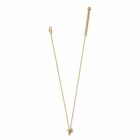 Gold necklace with a small pendant on a white background