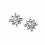 Star-shaped earrings with clear gemstones on a white background