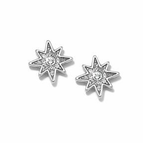 Star-shaped earrings with clear gemstones on a white background