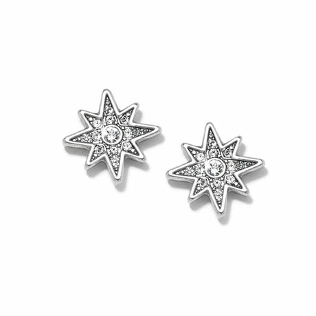 Star-shaped earrings with clear gemstones on a white background