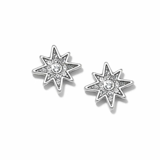 Star-shaped earrings with clear gemstones on a white background