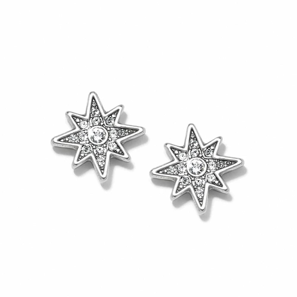 Star-shaped earrings with clear gemstones on a white background
