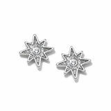 Star-shaped earrings with clear gemstones on a white background