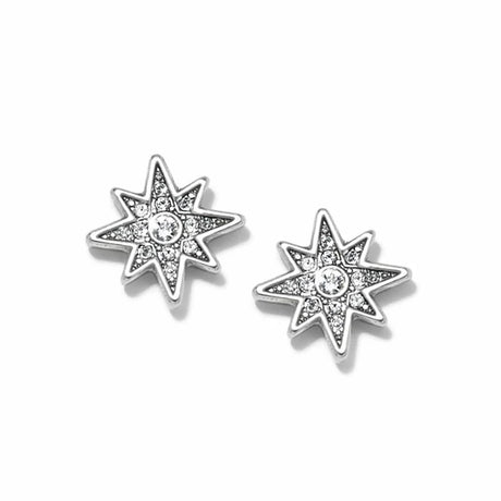 Star-shaped earrings with clear gemstones on a white background