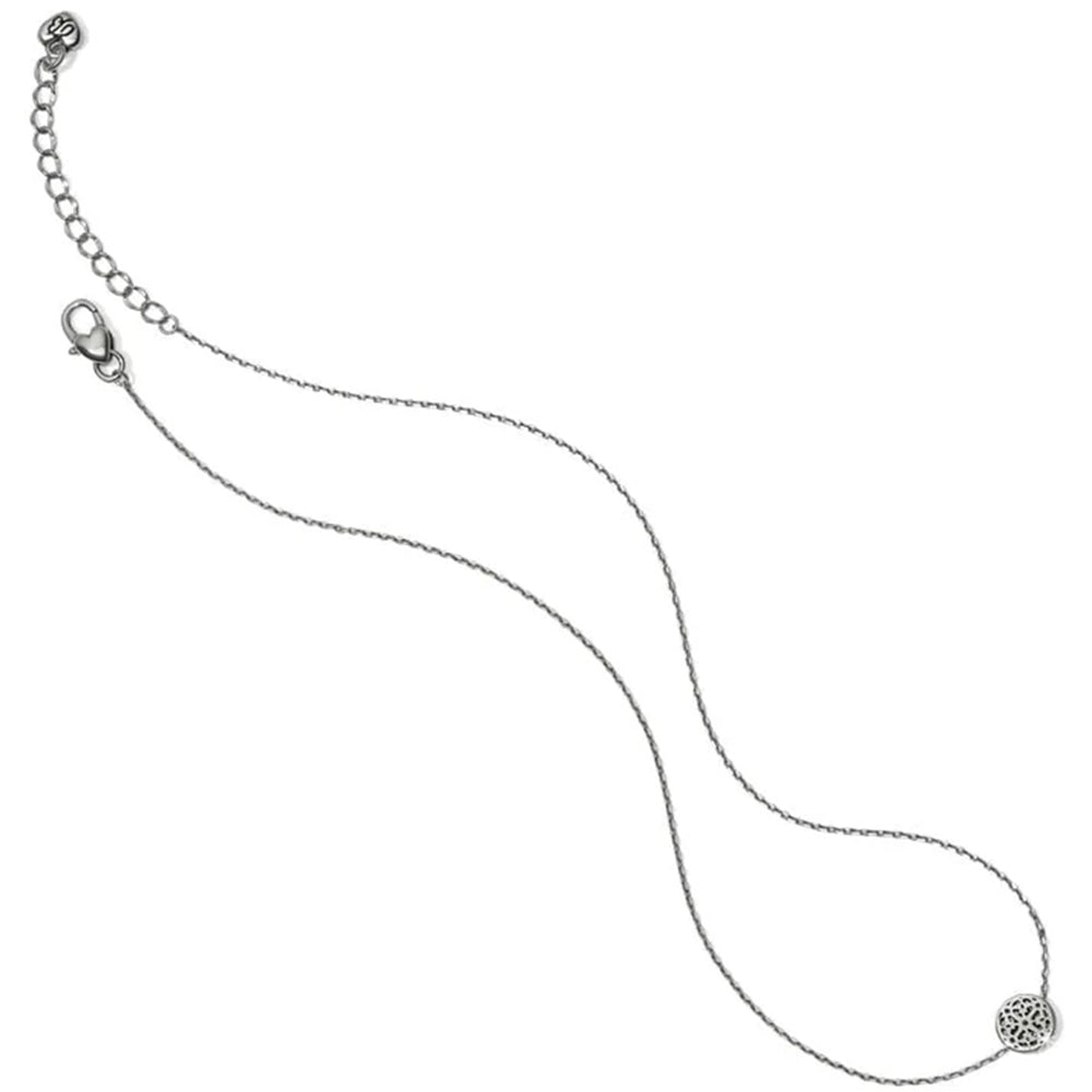 Silver necklace with a clasp on a white background