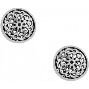 A pair of Brighton Ferrara Stud Earrings with intricate metal designs, likely made of silver, showcasing a post backing for each earring.