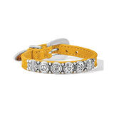 Yellow bracelet with silver decorative elements on a white background