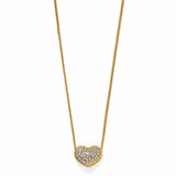 Gold necklace with a heart-shaped pendant on a white background