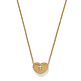 Gold heart-shaped necklace with a diamond on a white background