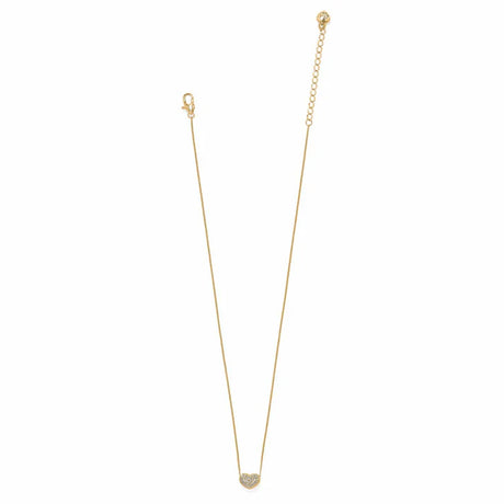 Gold necklace with a heart-shaped pendant on a white background