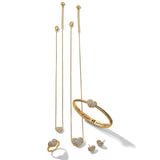 Gold jewelry set including necklace, bracelet, ring, and earrings on a white background