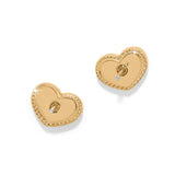 Gold heart-shaped earrings on a white background