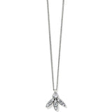 Silver necklace with a leaf-shaped pendant on a white background