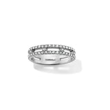 Silver ring with small stones on a white background