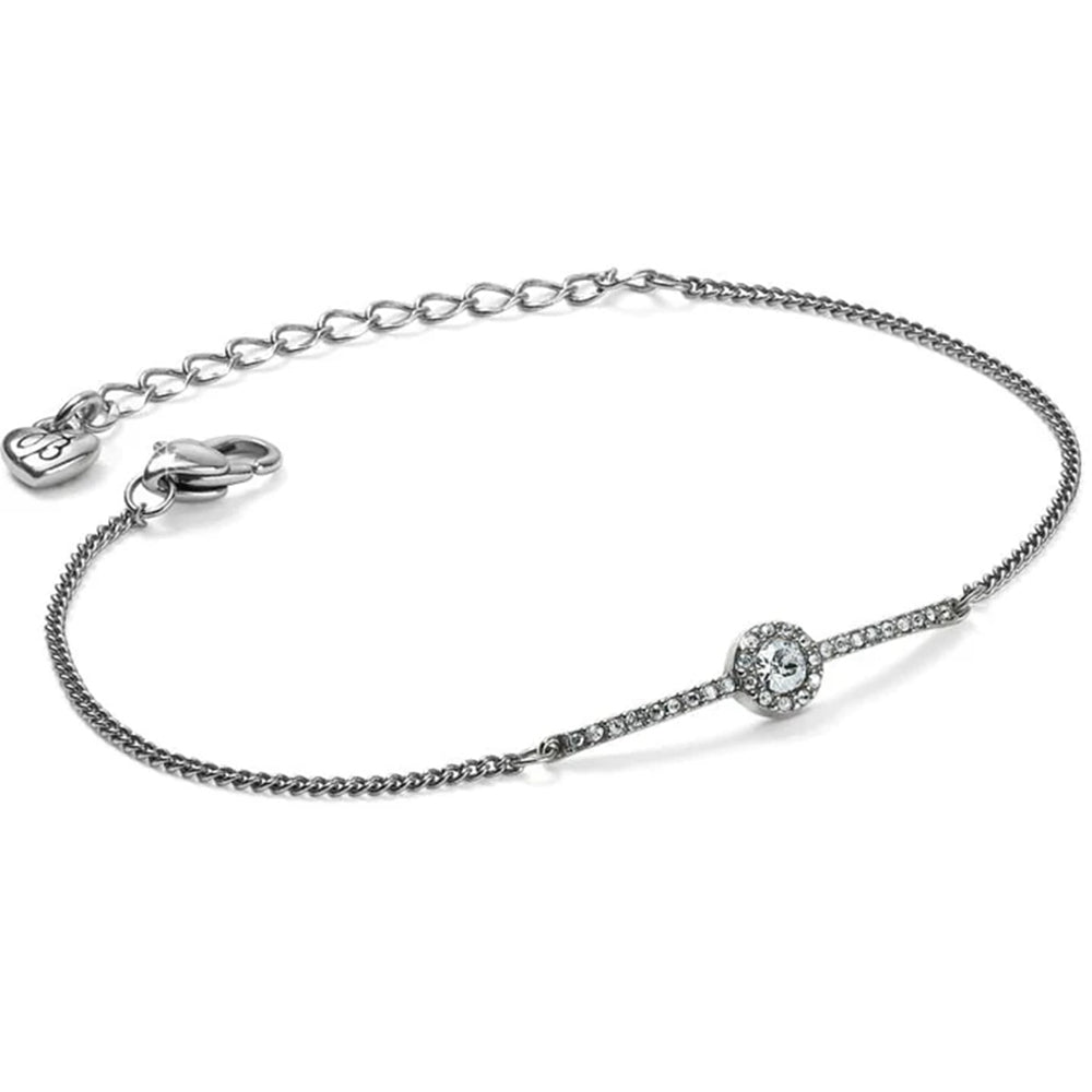 Silver bracelet with a clasp on a white background