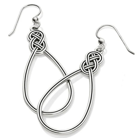 Silver knot earrings on a white background