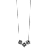 Necklace with interlocking heart pendants on a white background