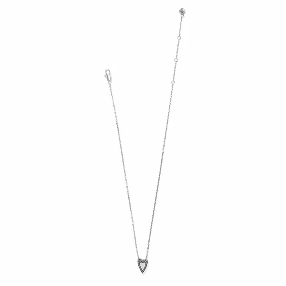 Silver necklace with a triangular pendant on a white background