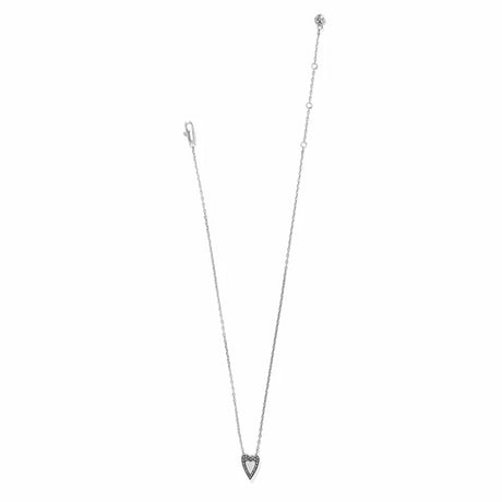 Silver necklace with a triangular pendant on a white background