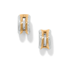 Gold and silver hoop earrings on a white background