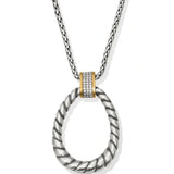 Necklace with a silver and gold pendant on a white background
