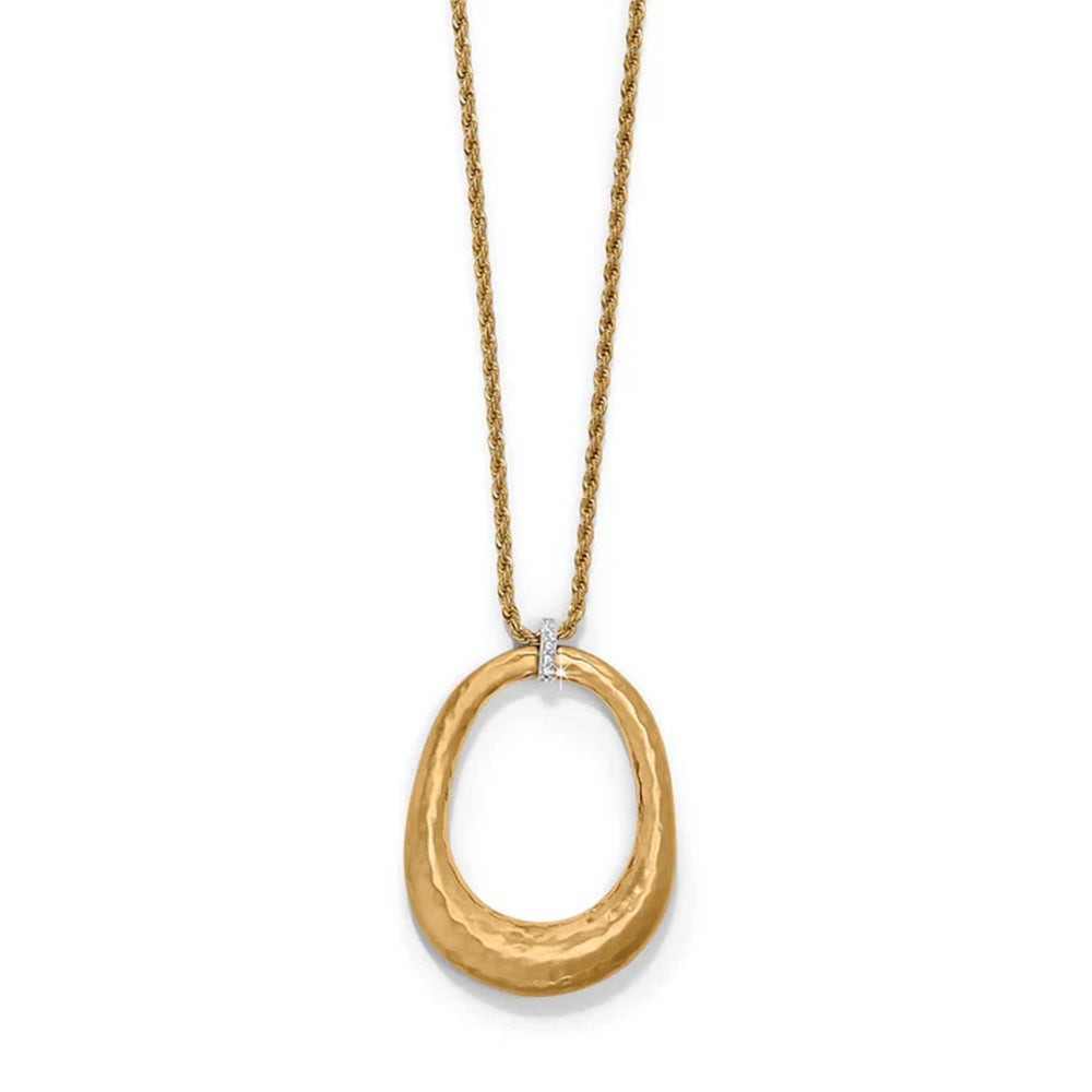 Gold necklace with a unique pendant on a white background